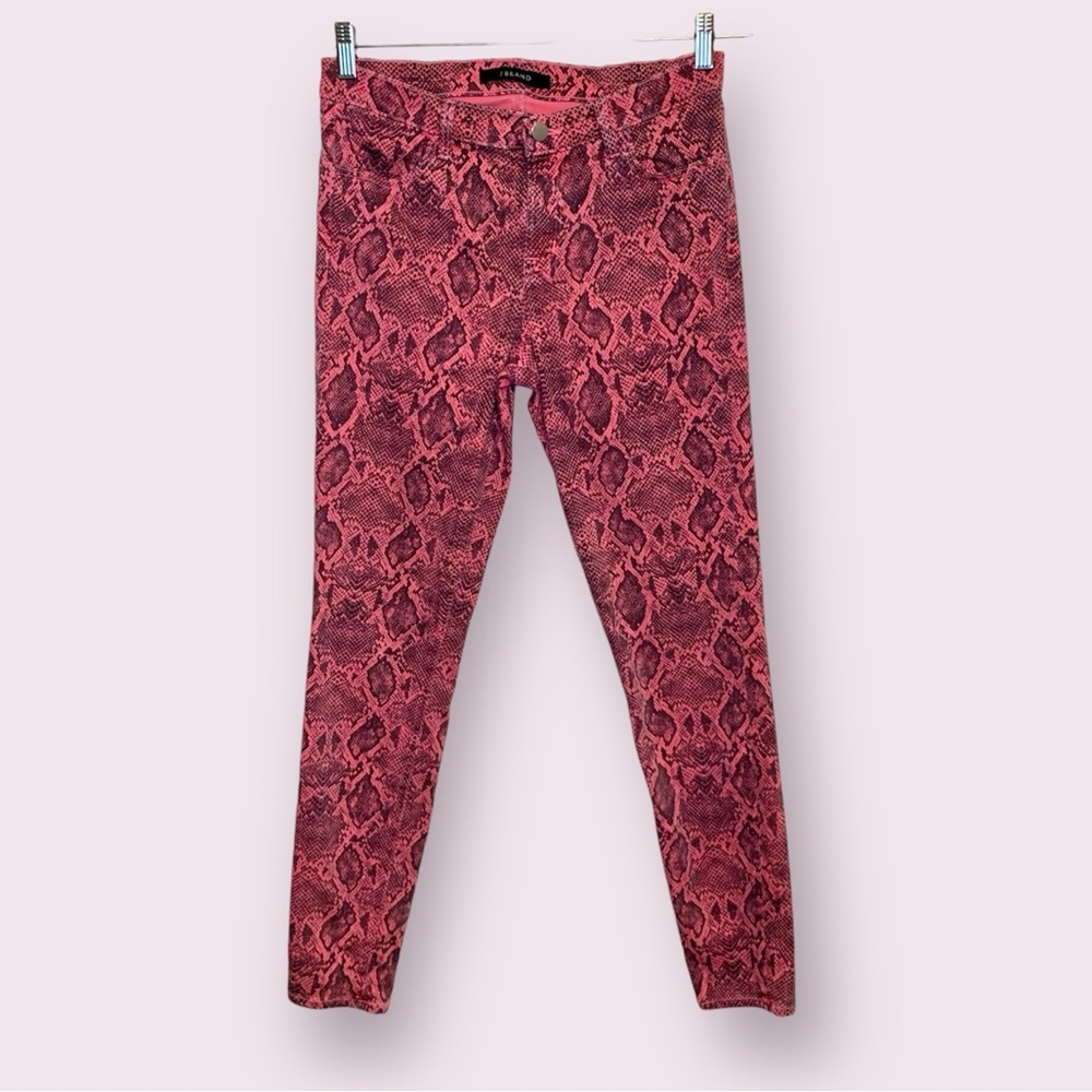 J Brand Neon Pink Boa Snakeskin Print Skinny Jeans Size 30